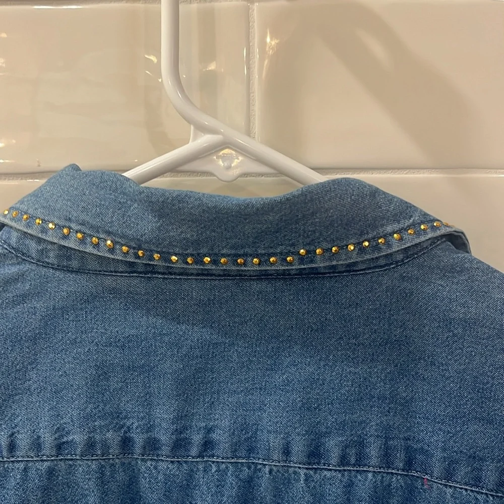 Cowboy Cote Jean Shirt embellished with Western Boots & Hat Women’s L - Picture 7 of 7